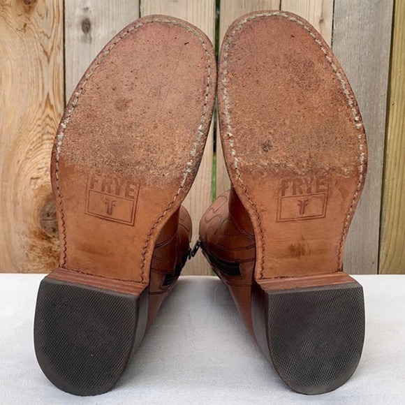 SOLD FRYE Vintage Campus Swirl Tan Brown Leather Short Zip Ankle Bootie Boots 8 - Picture 6 of 7